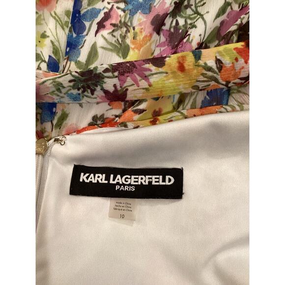 Karl Lagerfeld high low floral belt faux wrap v neck Sleeveless midi Dress Sz 10 - Picture 5 of 8